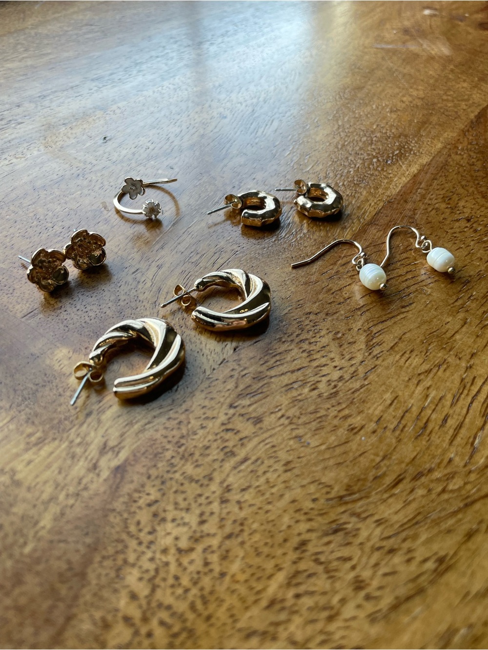 AE Gold-Tone Mixed Earring Lot of 4 Pairs and 1 Ring Gold Jewelry Flowers
